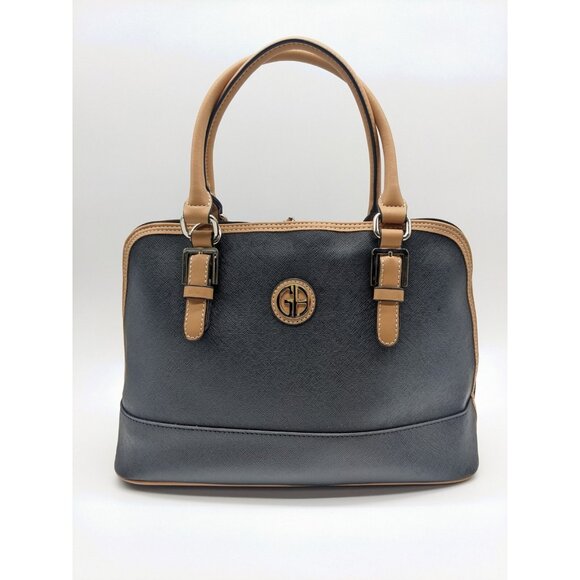 GIANI BERNINI saffiano faux-leather dome satchel crossbody bag -Black/Beige - Picture 4 of 11